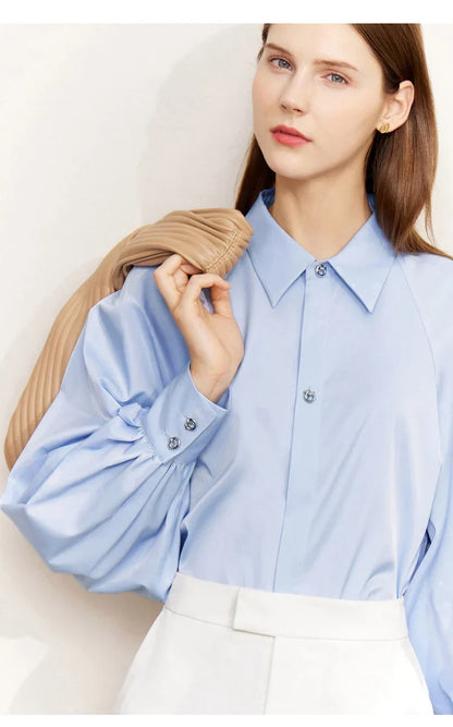 Minimalism Shirt Women 2025 French Puff Sleeve Business Shirts Female Blouse Urban Style Elegant Fashion Top 12241003