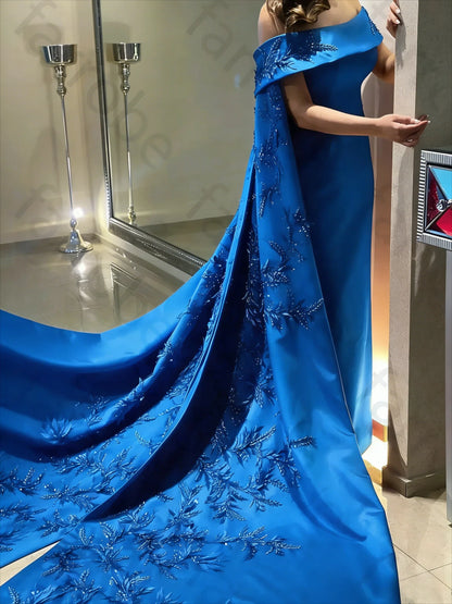 Customized Ankle Length Sheath Evening Party Gowns Women Beaded Applique Long Wrap Prom Dresses Zipper Back Vestidos Des