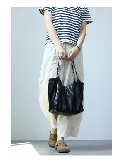 Women Genuine Leather Luxury Chain Single Shoulder Bags Large Capacity Soft Handbag Suitable For Working And Travling