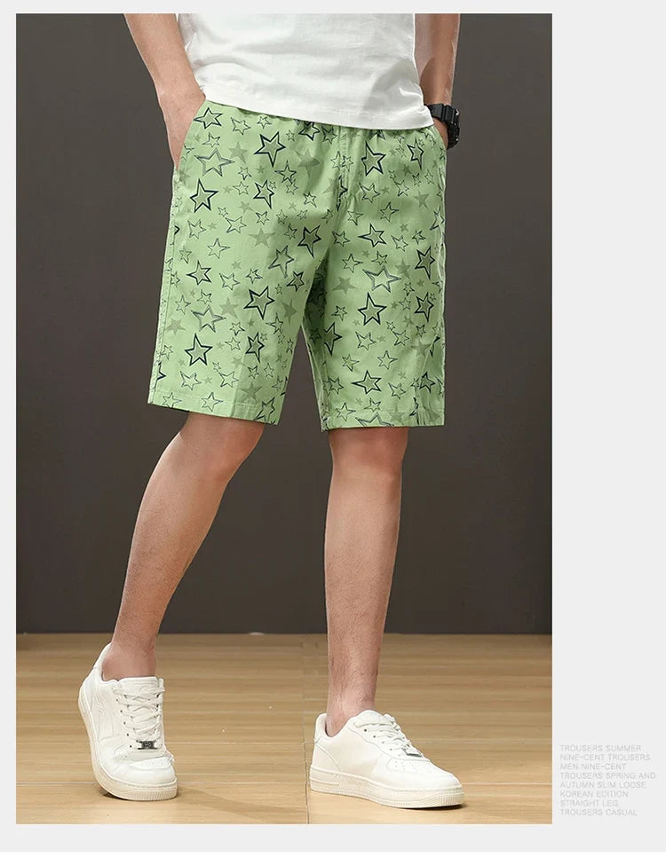 Streetwear Star Print Shorts Men Hawaii Beach Casual Shorts Outdoor Cotton Sports Elastic Waist 6XL Oversized Baggy Half Pants