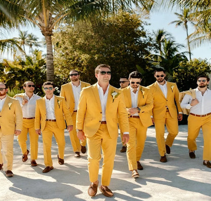 Beige Linen Wedding Suits for Groomsmen 2 Pieces Summer Men Suits Lightweight Breathable Blazer Pants Set Slim Fit Formal Outfit