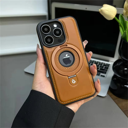 Luxury Leather Magnetic Ring Holder Magsafe Phone Case For iPhone 17 16 15 14 13 Pro Max Plus Wireless Charging Shockproof Cover