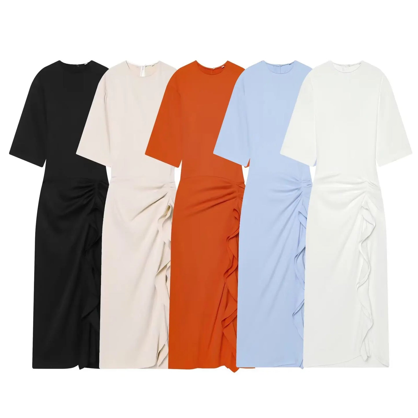 Women's Dress New Pleated Slit Midi Dress Spring Sexy Elegant Women's Long Dress