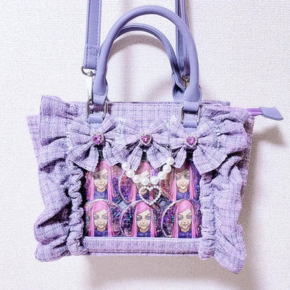 Japanese Sle Lace Trim Painful Bag Small Fraance Sle Handbag Single oulder Satchel Embellied with Button And Pleate...