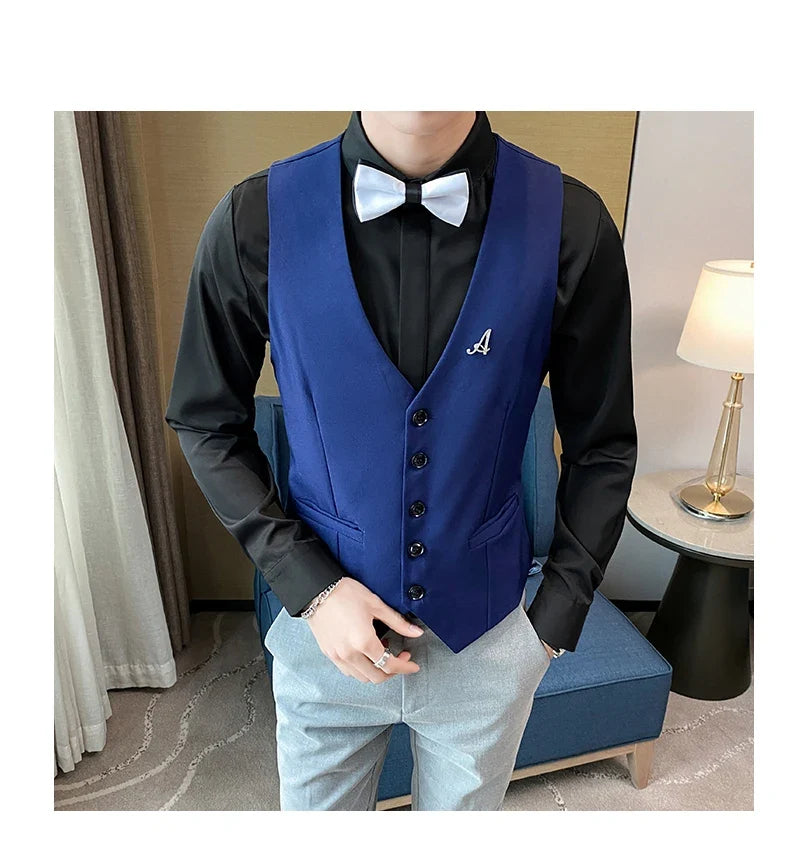 Top Quality Men's Business Casual Slim Vest Fashion Designer Men Classic Solid Color Single Breasted Sleeveless Vest Size 5XL-M