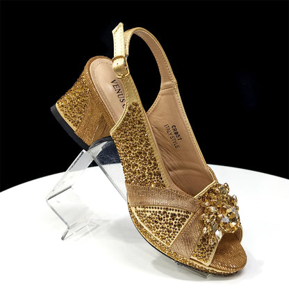 2025 Elegant Green Peep-Toe Heel Pumps for Women with Diamond Accents - Italian Matching Shoes and Bags Set for Parties