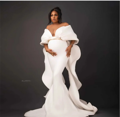 White Wrap Women Pregnant Wedding Prom Dress Sexy Off Shoulder Elegant Mermaid Maternity Bridal Evening Gown Customized Robe