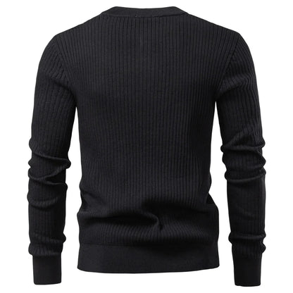 Men's Long Sleeve T-shirt Fall Winter Fashion Knit Slim Fit Polo Sweater Riibed Henry Collar Sweatershirt for Man