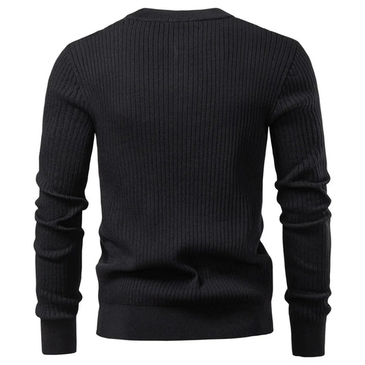 Men's Long Sleeve T-shirt Fall Winter Fashion Knit Slim Fit Polo Sweater Riibed Henry Collar Sweatershirt for Man