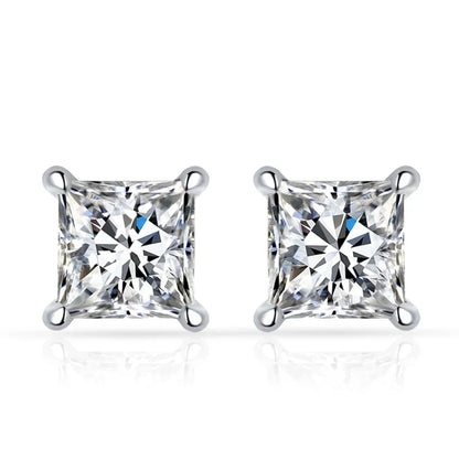 1ct Princess Cut Moissanite Earrings for Women S925 Sterling Silver with Gold Plated Ear Studs Wedding Party Fine Jewelry