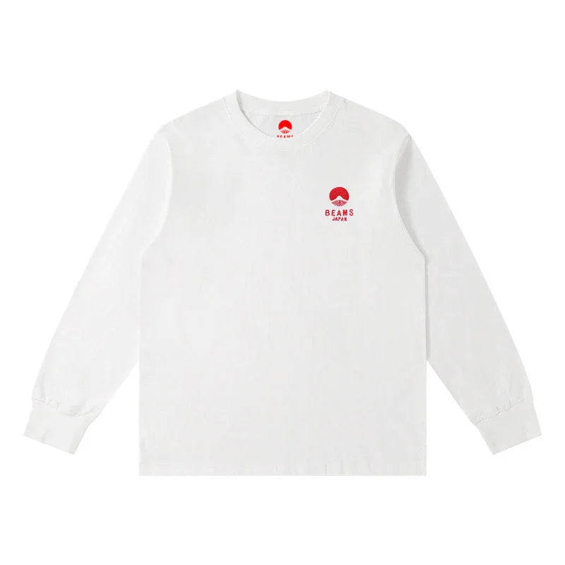 Autumn Limited Edition Japan Fuji Mountain Embroidered Loose Couple Men Women Long Sleeve T-Shirt Cotton Casual O-Neck Tops