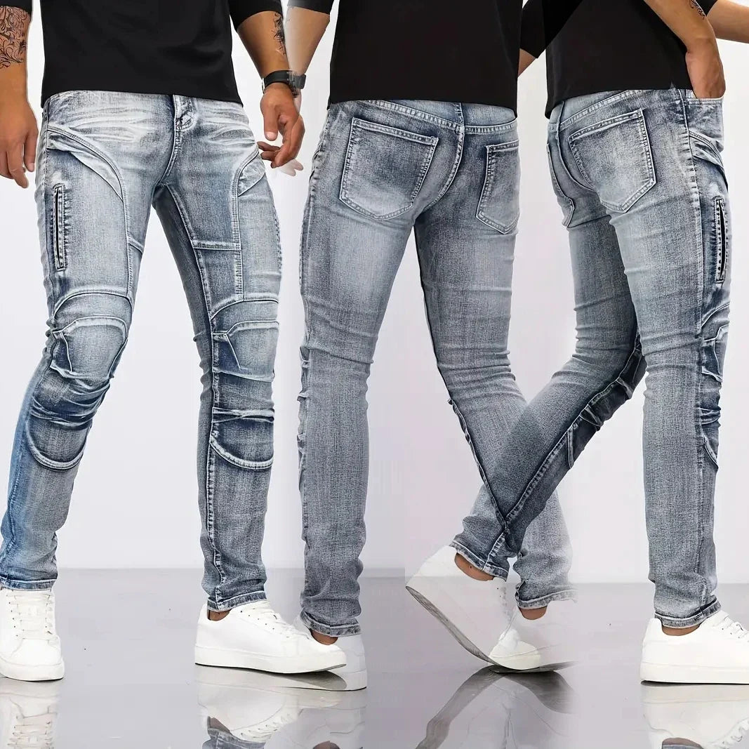 2025 Jeans Men's Small Straight Leg Denim Design Pants New Slim Fit Small Hole Long Pants High Street Classic High Quality Mens