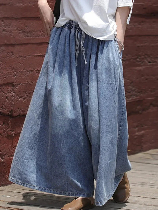 2024 Korean Fall Fashion Womens Loose Denim Wide Pants Ladies Casual Oversized Jeans Luxury Classic Vintage Trousers