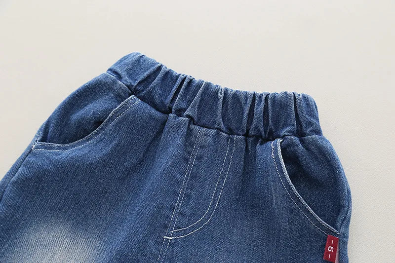 Hot Sale Baby Boys Clothes Children Cotton Printe Causal T Shirts Denim Shorts 2Pcs/set Infant Kids Toddler Tracksuits 0-5 Years