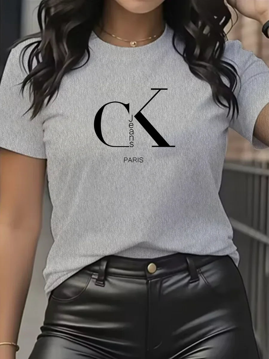 Summer luxury brand fashion cartoon letter print crew collar clothing short sleeve T-shirt  trend women's summer Y2K top