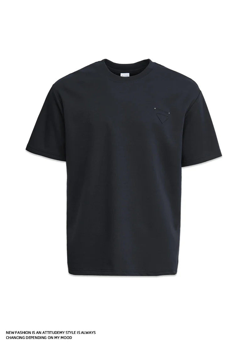 Men's Heavyweight 280g 2026 Summer New Cotton Solid Color Short Sleeve T-Shirt Crew Neck Triangle Label All-match Minimalist Tee