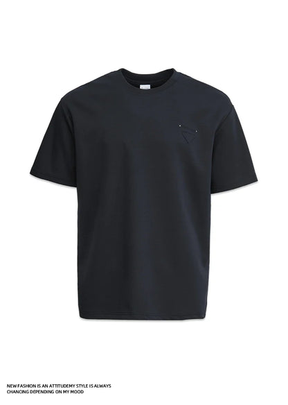 Men's Heavyweight 280g 2026 Summer New Cotton Solid Color Short Sleeve T-Shirt Crew Neck Triangle Label All-match Minimalist Tee