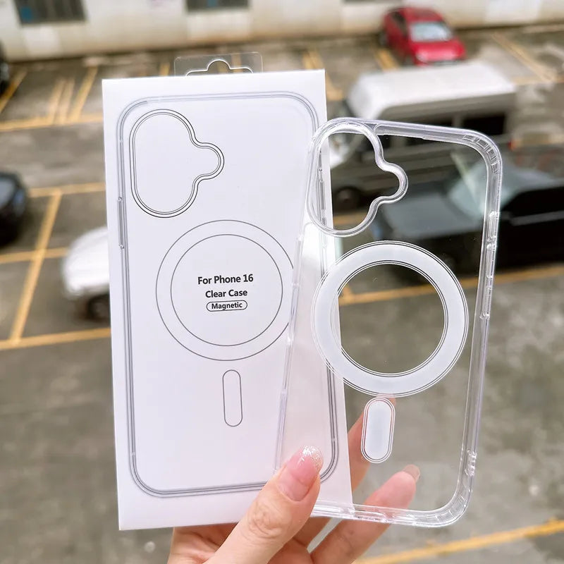 جراب شفاف مغناطيسي Magsafe للشحن اللاسلكي مع رسوم متحركة لهاتف iPhone 17 Air 16 15 14 13 12 11 Plus Mini Pro Max غطاء مع صندوق
