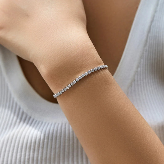Bracelet de tennis en argent sterling 925 avec zircons scintillants, bracelet plaqué platine avec oxyde de zirconium rond pour femme, cadeau de joaillerie fine