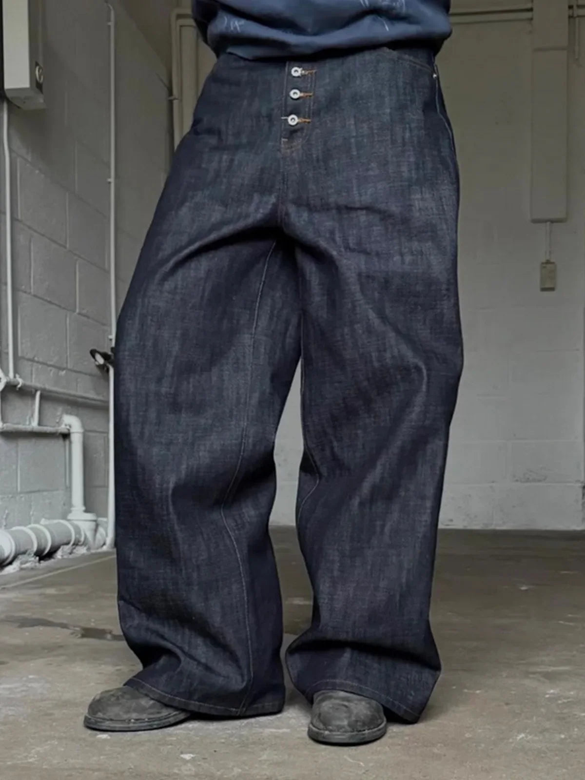 High Street Cleanfit Drak Blue Jeans for Men and Women Straight Vintage Casual Denim Trousers ZJ089