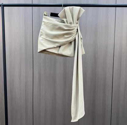 2026 Spring and Summer Design Sense Niche French Temperament Pleated Bow Streamer Hip Skirt for Women Ladies