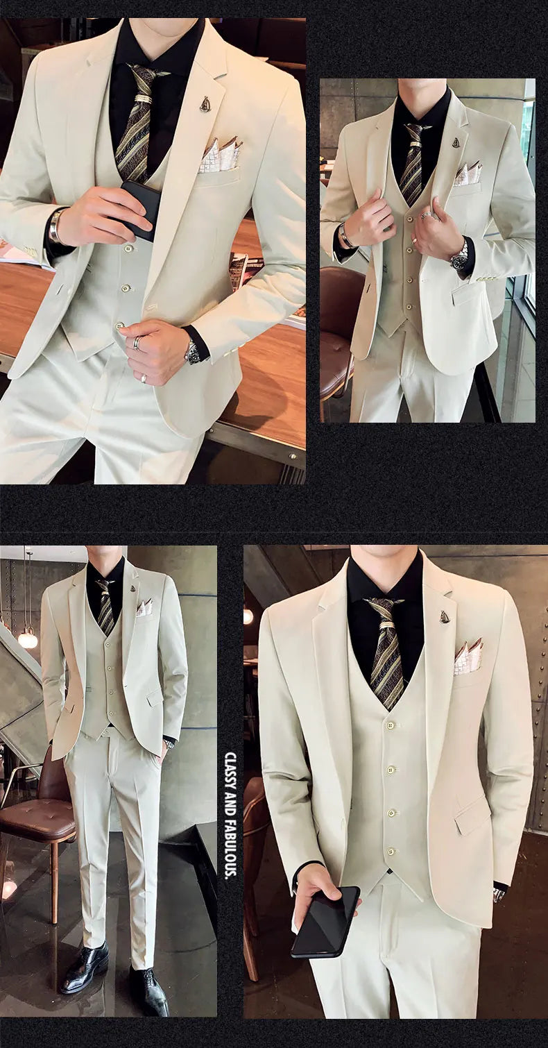 Men's 2025 Three-Piece Suit Set Casual Business Wedding Banquet Outfit Handsome M-4XL Stylish Combination with Vest And Trousers
