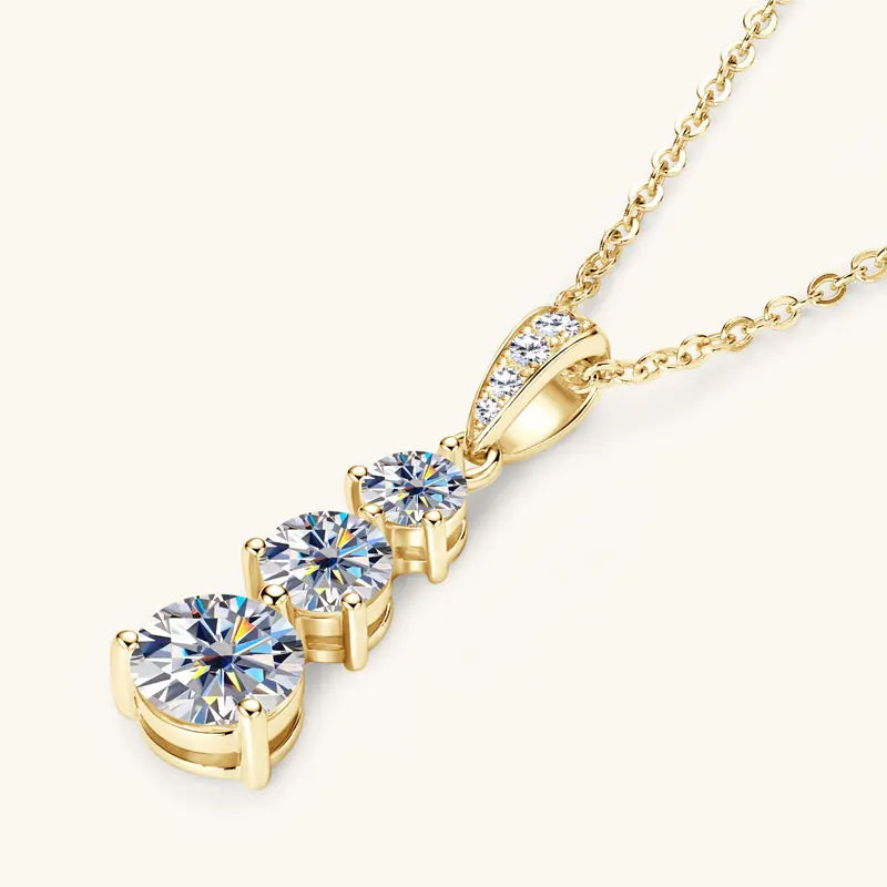 Certified D Color Three Stone Moissanite Pendant Necklace Collar Plata 925 Sterling Silver Necklaces for Women Jewelry
