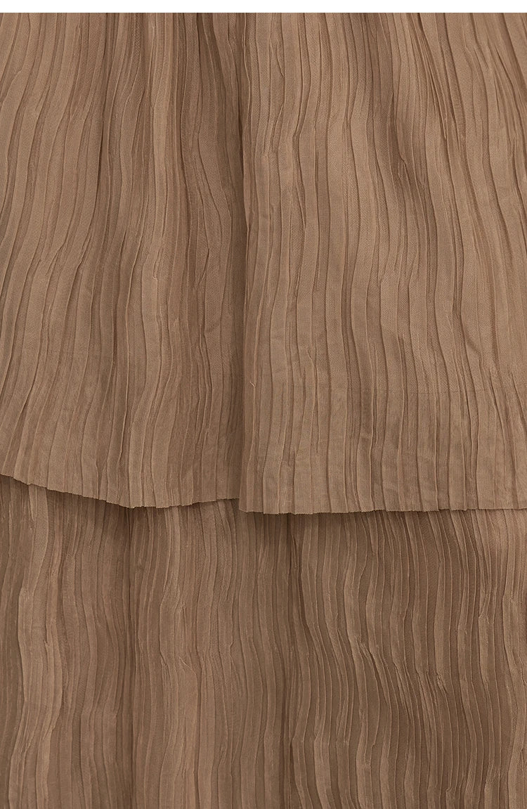 Long Skirt 2026 Spring New Casual Vacation Waist Pleated Mesh Long Skirt Women Loose Solid Versatile Woman Clothes 12621001