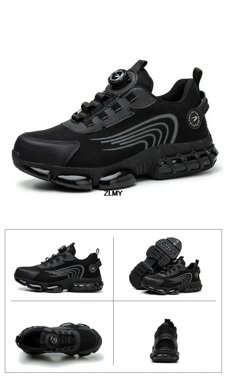 Rotary Button Safety Shoes Men Steel Toe Sneakers Puncture Proof Work Safety Boots Air Cushion Sport Work Shoes Anti-smash Boots