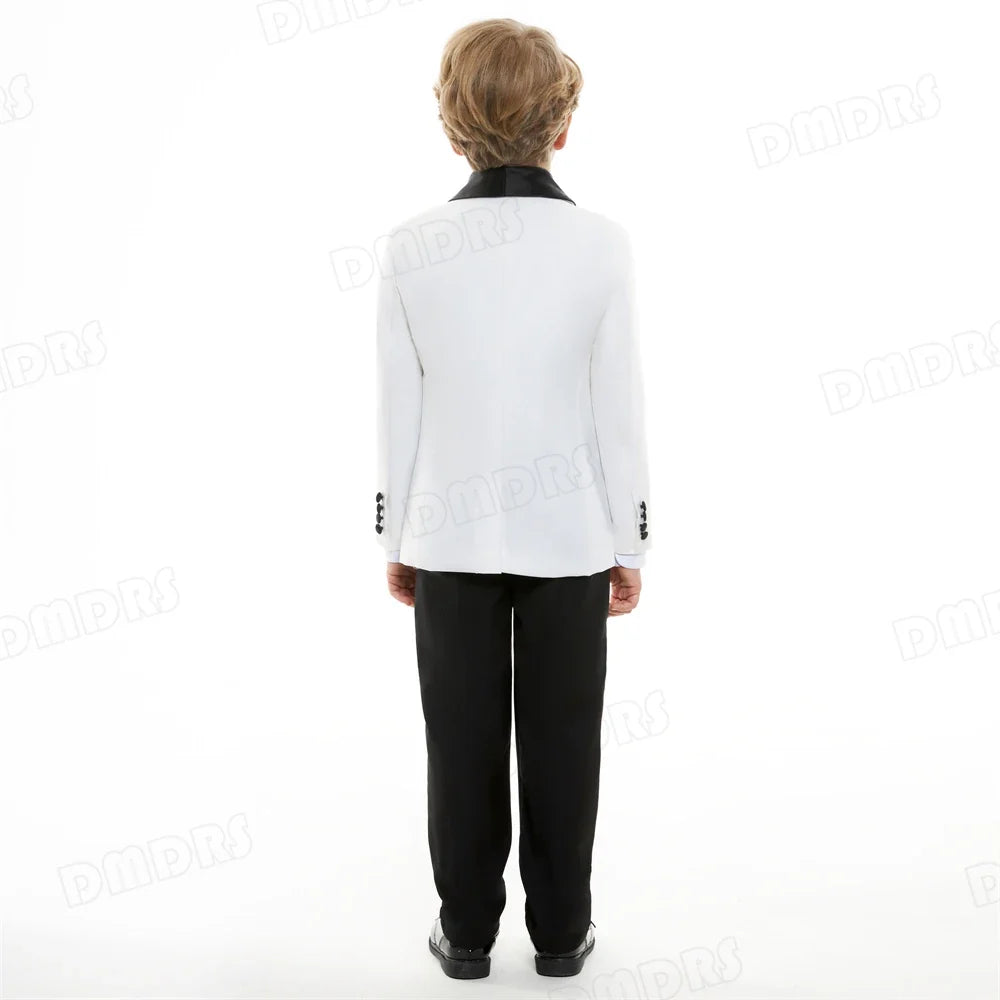 24H Ship White Formal Kids Suit Set, 4 Pieces Suits For Boys From 3-14 Years, Wedding Tuxedo For Kids Ring Bear