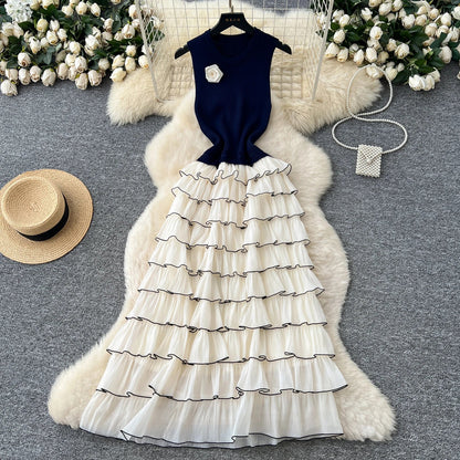 Autumn 3D Floral Spliced Long Dress 2025 Female O Neck Long Sleeves High Quality Slim Luxury Knitted Party Cake Dress