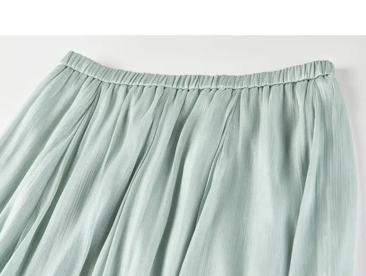 Women's Gray Elegant Skirt 2026 Summer Elastic Waist Sheen Flowy A Line Long Skirt for Woman Ladies Clothes 162QG4909