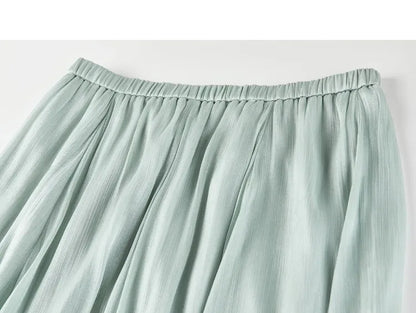 Women's Gray Elegant Skirt 2026 Summer Elastic Waist Sheen Flowy A Line Long Skirt for Woman Ladies Clothes 162QG4909