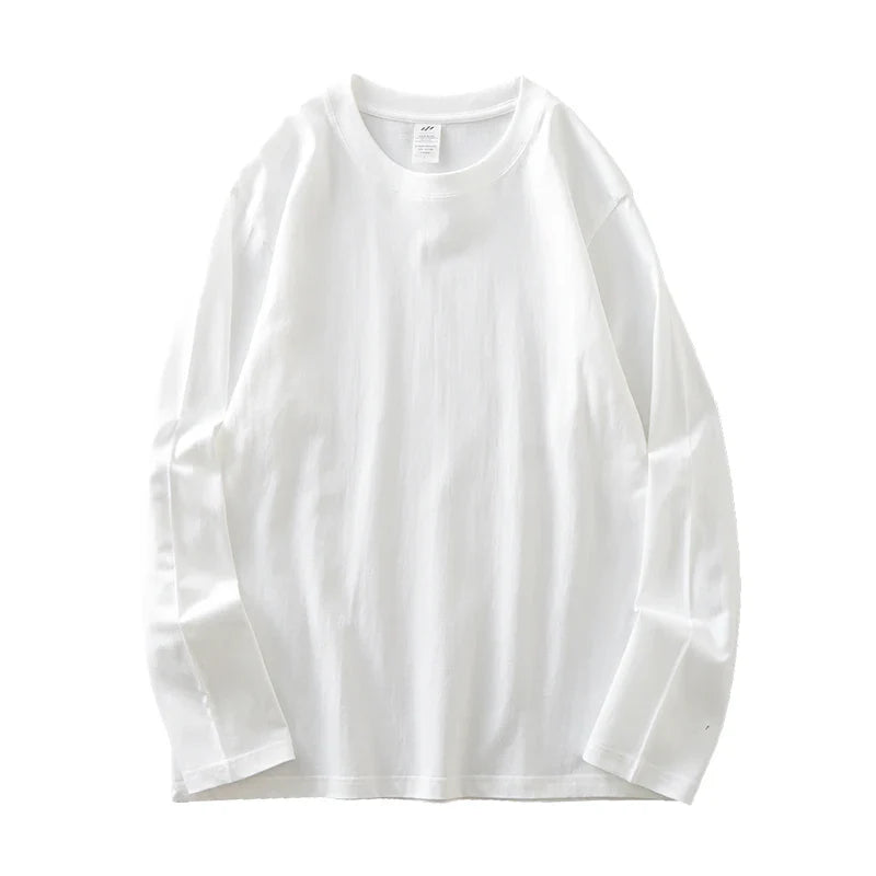Men's 260G Long Sleeve T Shirts 2025 Spring Pure Cotton Solid Color Basic Crew-Neck Undershirt Men's Loose Tops 11 Color