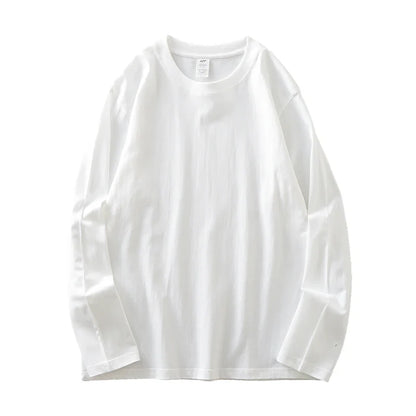 Men's 260G Long Sleeve T Shirts 2025 Spring Pure Cotton Solid Color Basic Crew-Neck Undershirt Men's Loose Tops 11 Color