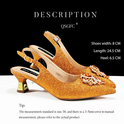 Hot Selling INS Pointed-Toe Luxury Style Women High Heels Sandal With Bag Set Orange Color for Wedding Party