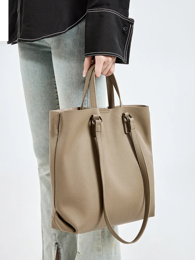 2025 Fall Winter New Top Grain Leather Spacious Boston Bag Lock Design Single Shoulder Crossbody Pack Women Commuting Handbag