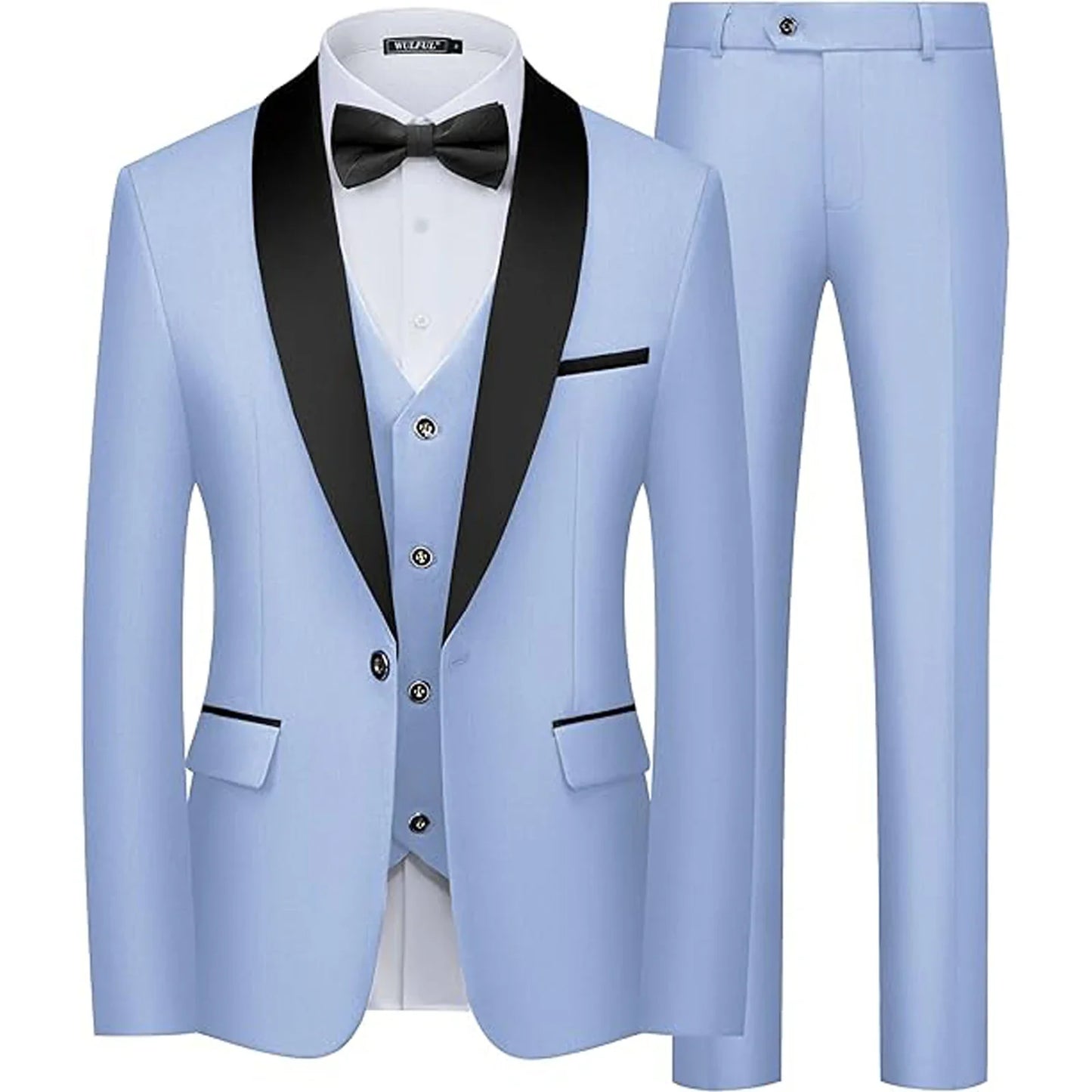 Men's 3 Pieces Shawl Collar Suits Blazer Vest Pants Slim Fit Tuxedo Suit Set One Button Formal  Jacket for Wedding Prom Party