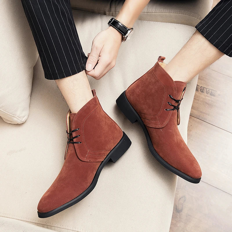 Leather Men Ankle Chelsea Boots Men Work Shoes Pointed Toe Leisure Boots for Male Casual Motorcycle Boots Botas Plus Size 38-48