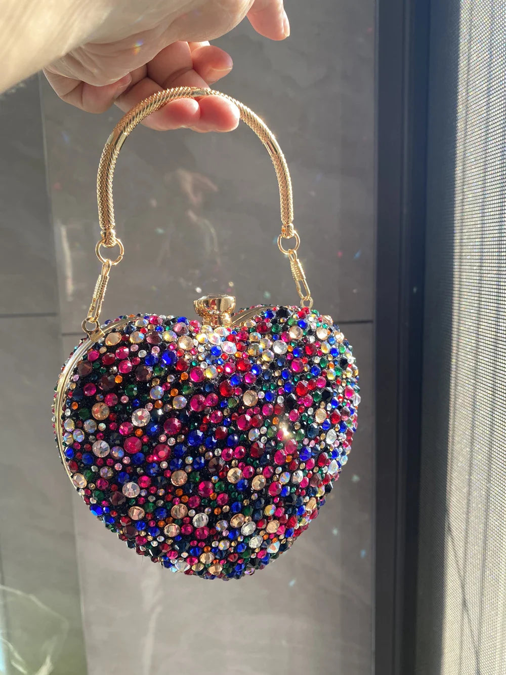 Designer Luxury Diamond Heart-shaped Bag Red Rhinestone Evening Clutch Purse Female Wedding Handbag Woman Chain Shoulder Bags