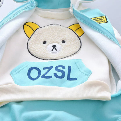 New Autumn Winter  Baby Girl Clothes Children Boys Thickened Hooded Vest T-Shirt Pants 3Pcs/Sets Toddler Costume Kids Tracksuits