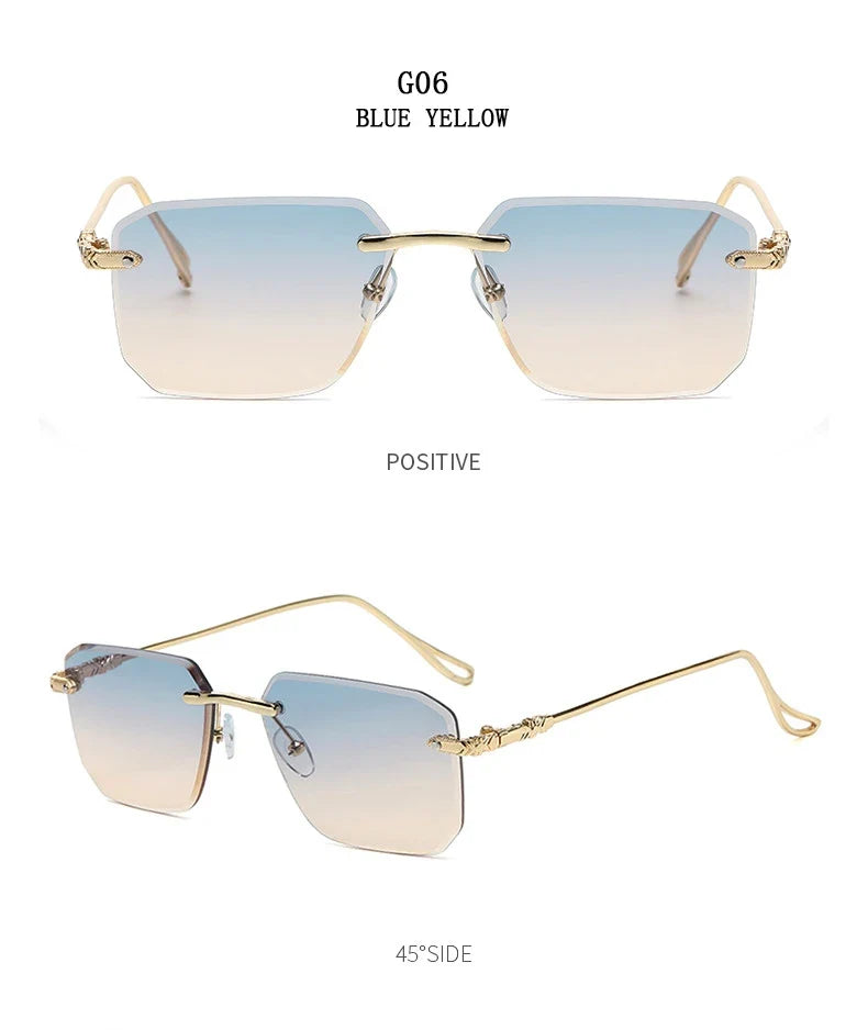 2024 Rimless Sunglasses Women Trendy  New Square Fashion Glasses Vintage Luxe Lentes De Sol Mujer Lunette Soleil Femme Okulary