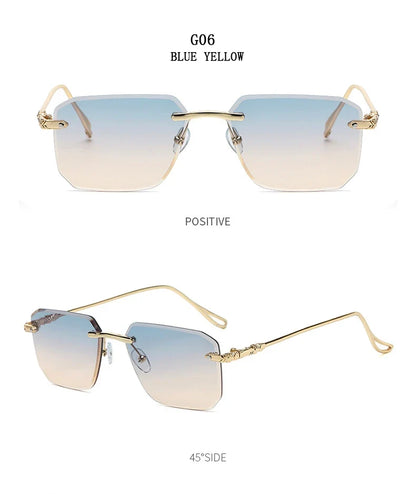 2024 Rimless Sunglasses Women Trendy  New Square Fashion Glasses Vintage Luxe Lentes De Sol Mujer Lunette Soleil Femme Okulary