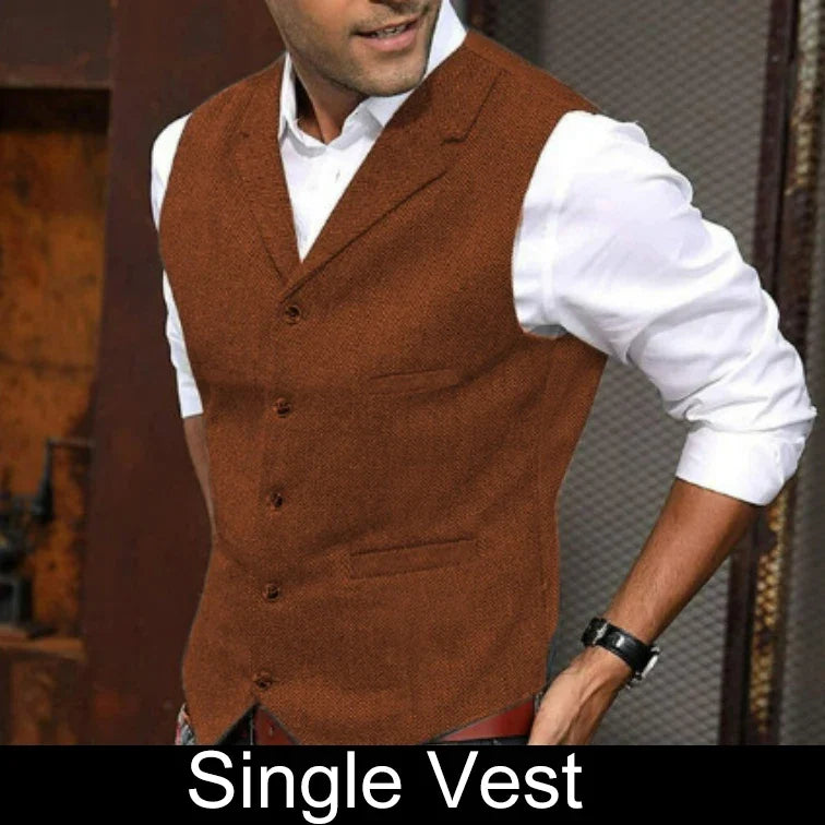 Business Suit Vest Man British Retro V-neck Male Vest Slim Solid Color Single-breasted Workwear Casual Men Waistcoat