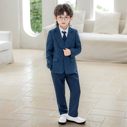 Jacquard Boys Slim Fit Suits 4 Pieces Wedding Birthday Party Wear,Notched Lapel Kids Suit Set Piano Performance Tuxedo