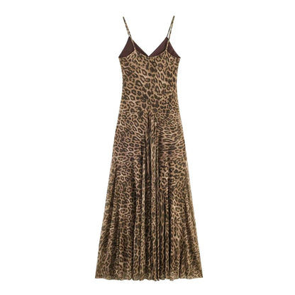 2026 Summer New Women's Dress Leopard Print Spaghetti Strap A-Line Midi Dress Sexy Fashion Wild Individual Style