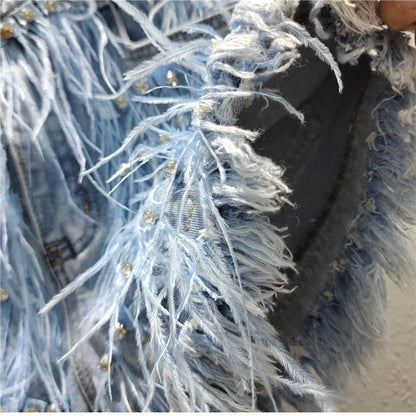 Summer Street Hot Girls Short Jeans Female Chic Feather Diamond Denim Shorts Women Retro Washed Hot Pants Sexy Night Club Shorts
