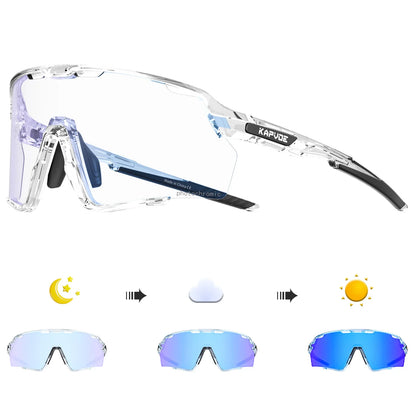 Photochromic Cycling Glasses Silver Lens Sunglasses Multi Color Men Women Bike Outdoor Eyewear Riding Driving Running