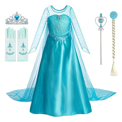 2026 Kid Elsa Anna Costume Girl Birthday Floral Dress Children Snow Queen Performance Fantasy Princess Evening Halloween Costume