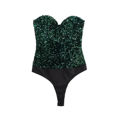 Strapless Sequin Bodysuits for Women, Backless Bodysuits, Sweetheart Neck, Female Playsuits, Sexy Fashion